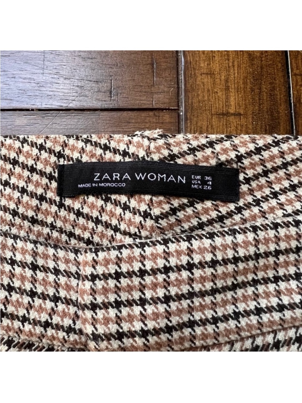 Zara Woman Houndstooth Check patterned slim trousers tan size 4 - Picture 5 of 8